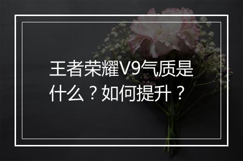 王者荣耀V9气质是什么？如何提升？