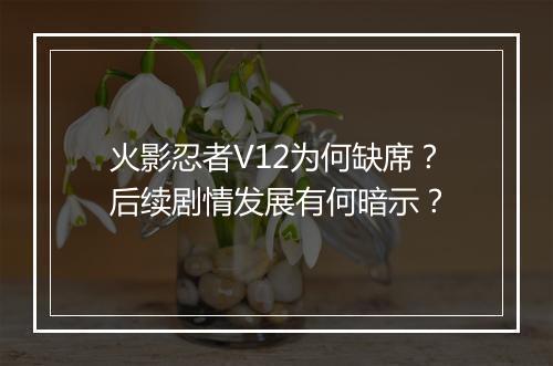 火影忍者V12为何缺席？后续剧情发展有何暗示？