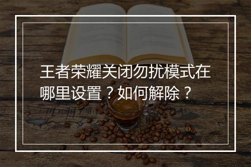 王者荣耀关闭勿扰模式在哪里设置？如何解除？