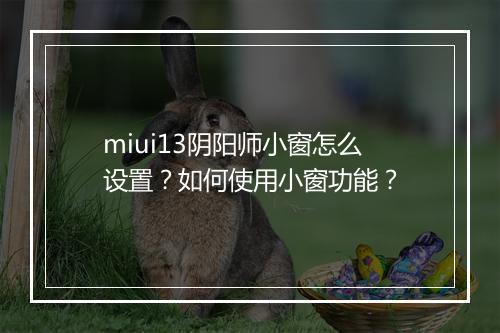 miui13阴阳师小窗怎么设置？如何使用小窗功能？